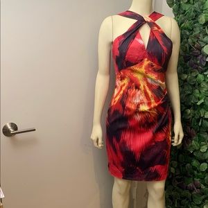 Karen Millen Red Purple Yellow Halter Dress